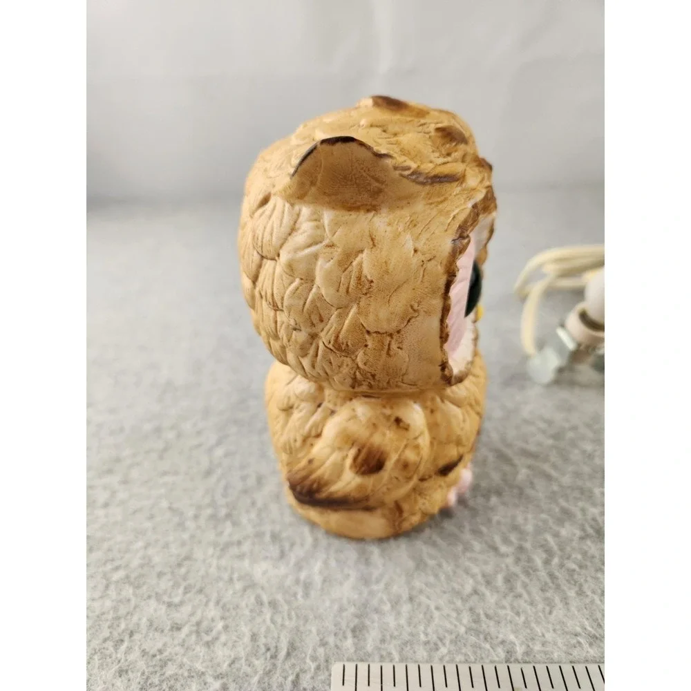 Vintage Ceramic Owl Table Lamp Night Light Retro Lighted Eyes Mid Century Pink